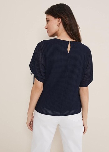 Phase Eight Meda Textured T Shirts Navy Canada | DXBNCG-693